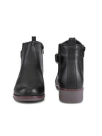 Buckle Accent Side Elastic Low Block Heel Ankle Boots
