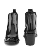 Glossy Elastic Panel Block Heel Chelsea Boots