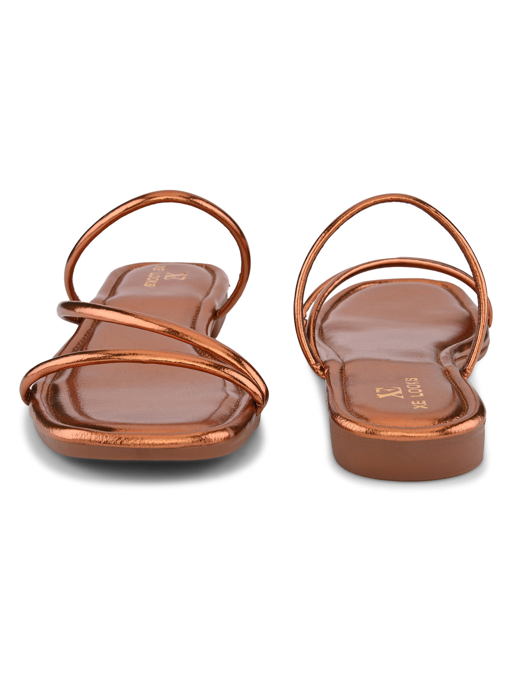METALLIC STRAPPY SQUARE TOE FLAT SANDALS