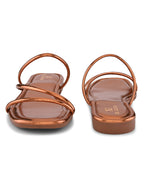 METALLIC STRAPPY SQUARE TOE FLAT SANDALS