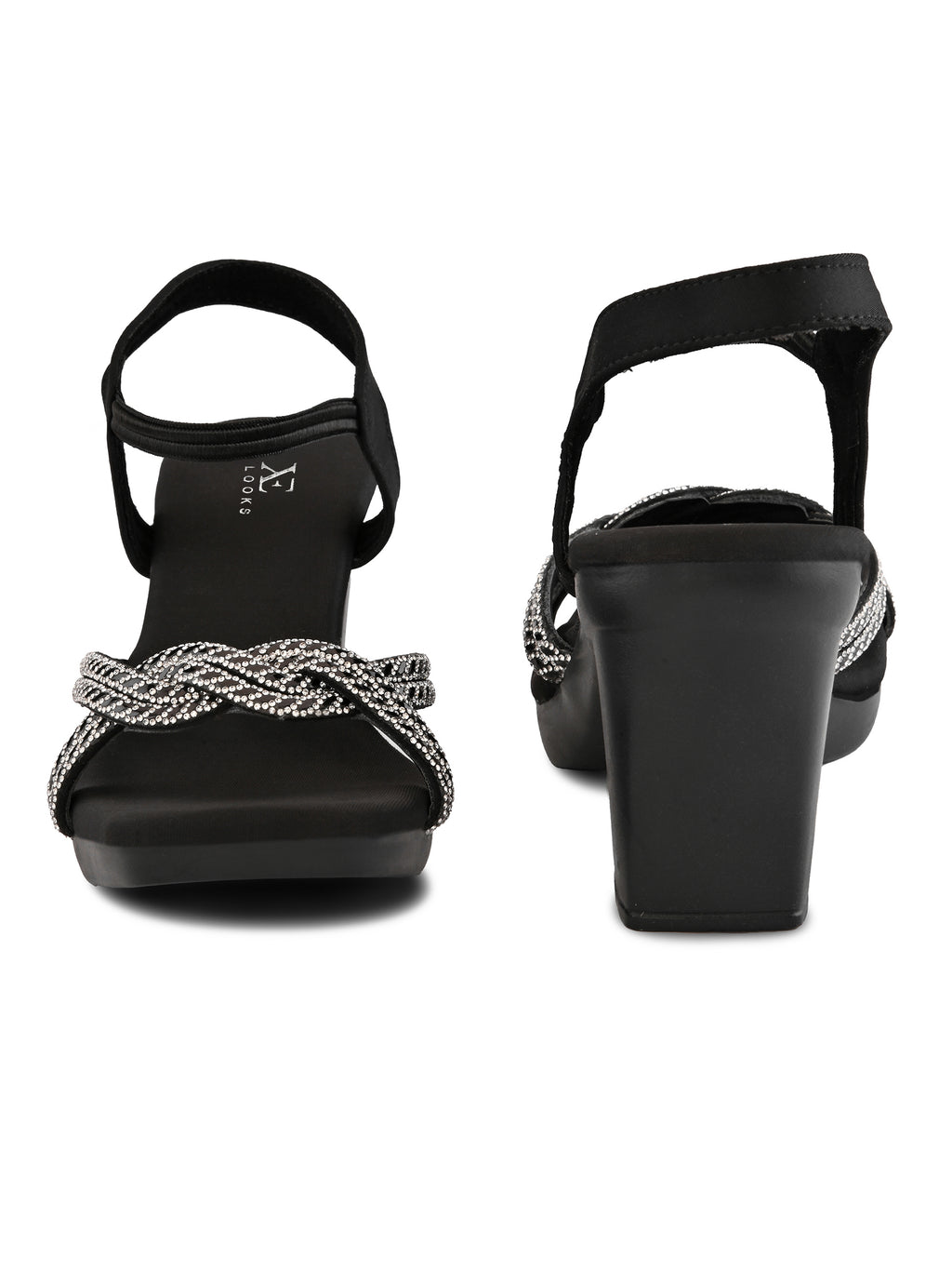 Rhinestone Knot Detail Soft Cushioned Block Heel Sandals