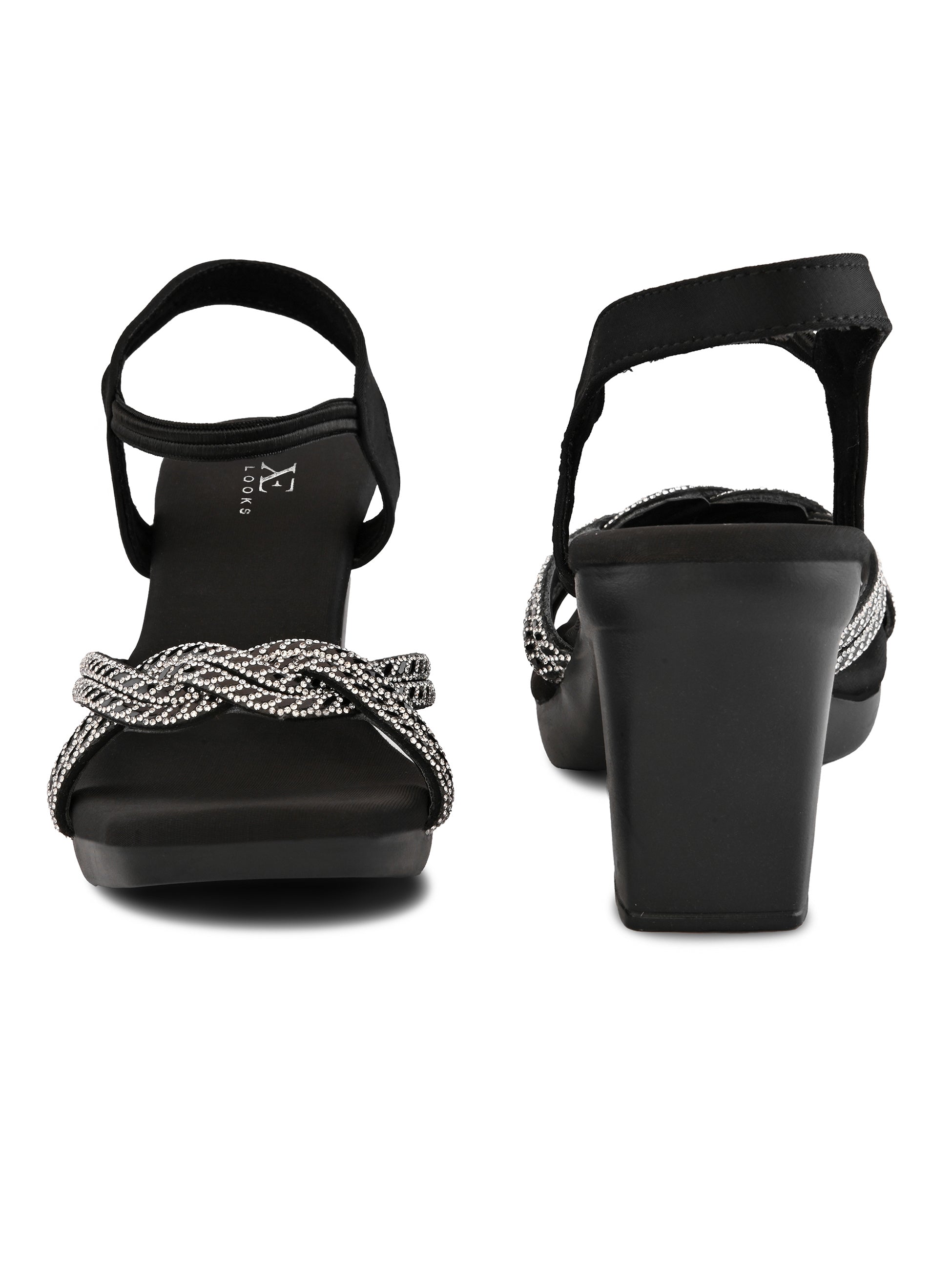Rhinestone Knot Detail Soft Cushioned Block Heel Sandals