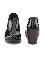 GLOSSY FINISH SLIP-ON BLOCK HEEL LOAFERS