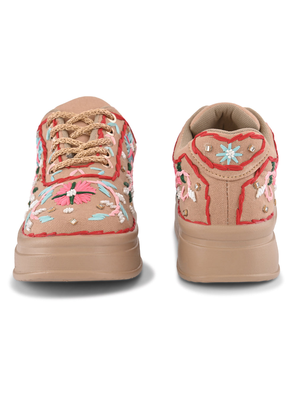 Embroidered Floral Lace-Up Platform Sneakers