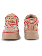 Embroidered Floral Lace-Up Platform Sneakers