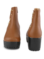 Studded Cutout Accent Platform Block Heel Ankle Boots