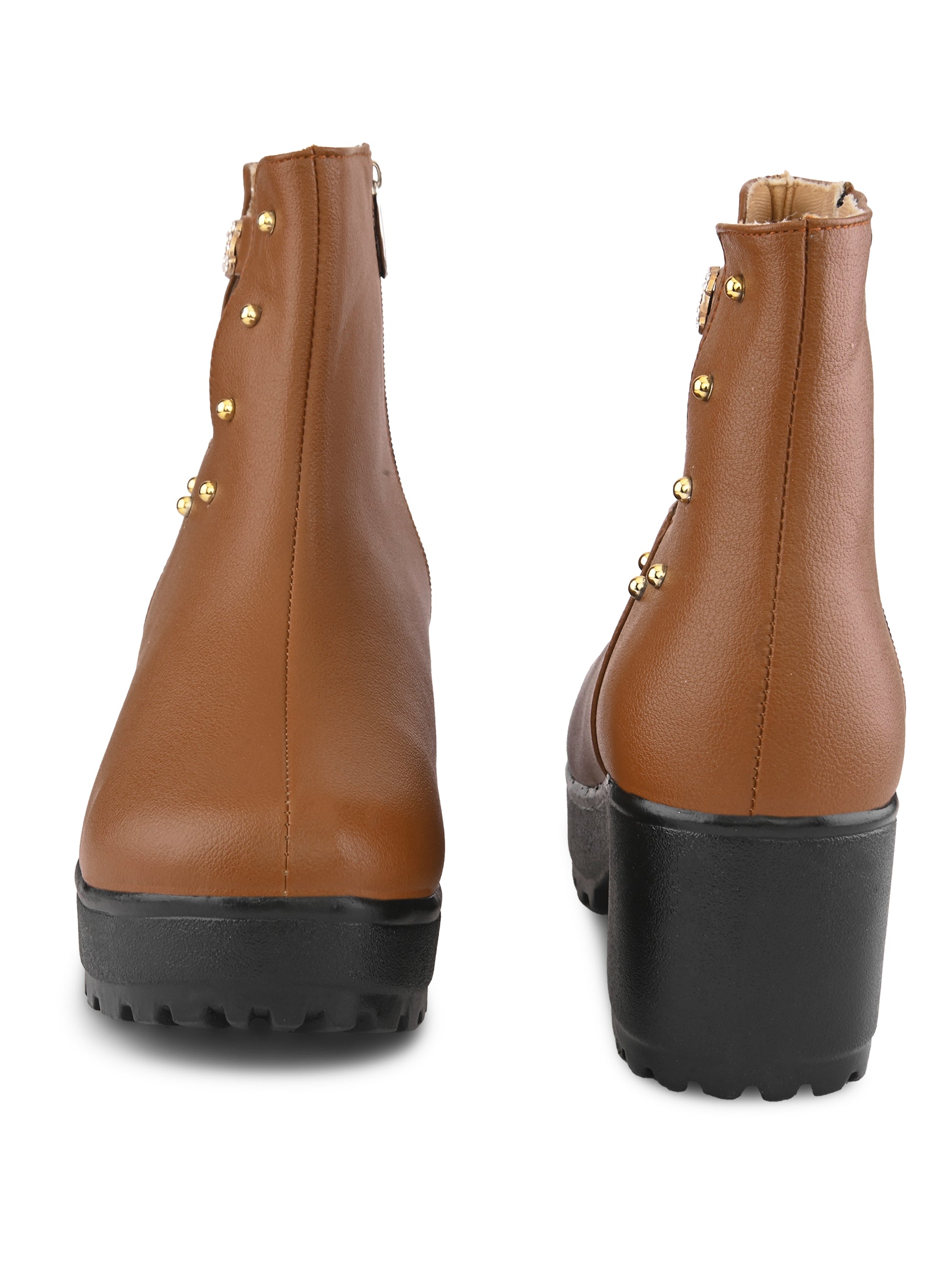 Studded Cutout Accent Platform Block Heel Ankle Boots