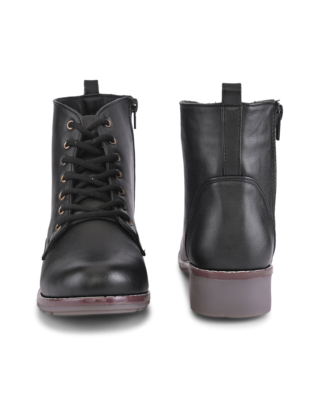 Lace Up Side Zip Cushioned Low Block Heel Ankle Boots