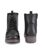 Lace Up Side Zip Cushioned Low Block Heel Ankle Boots