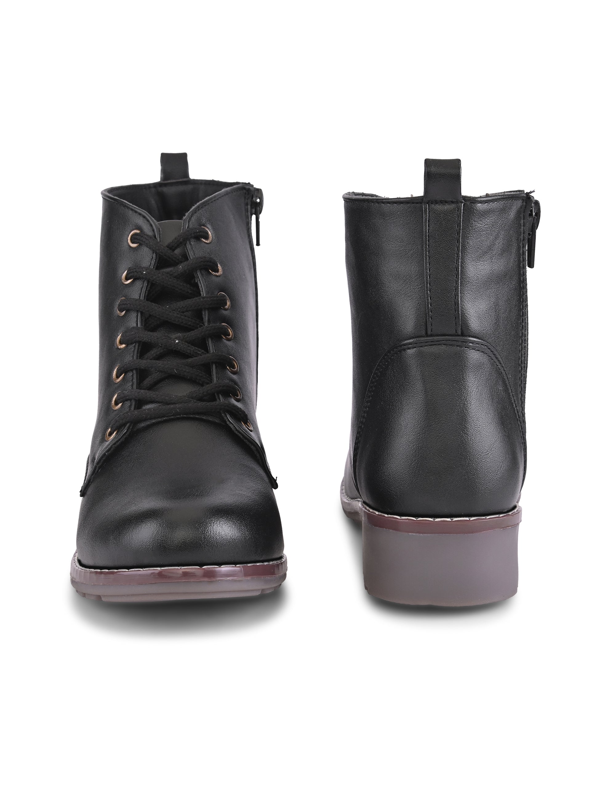 Lace Up Side Zip Cushioned Low Block Heel Ankle Boots