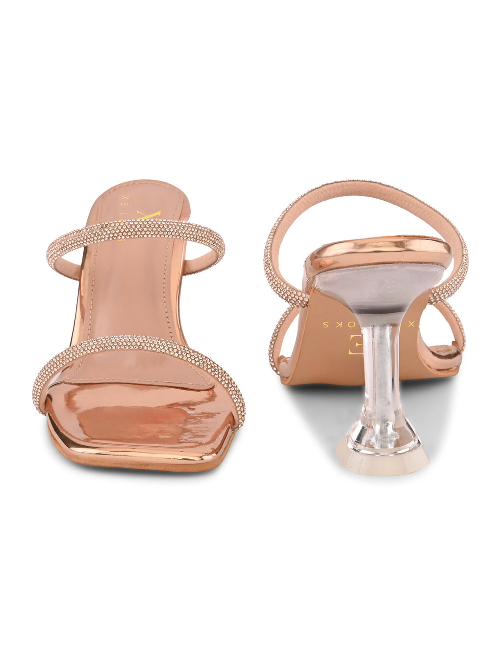 Rhinestone Double Strap Transparent Sculpted Heel Sandals