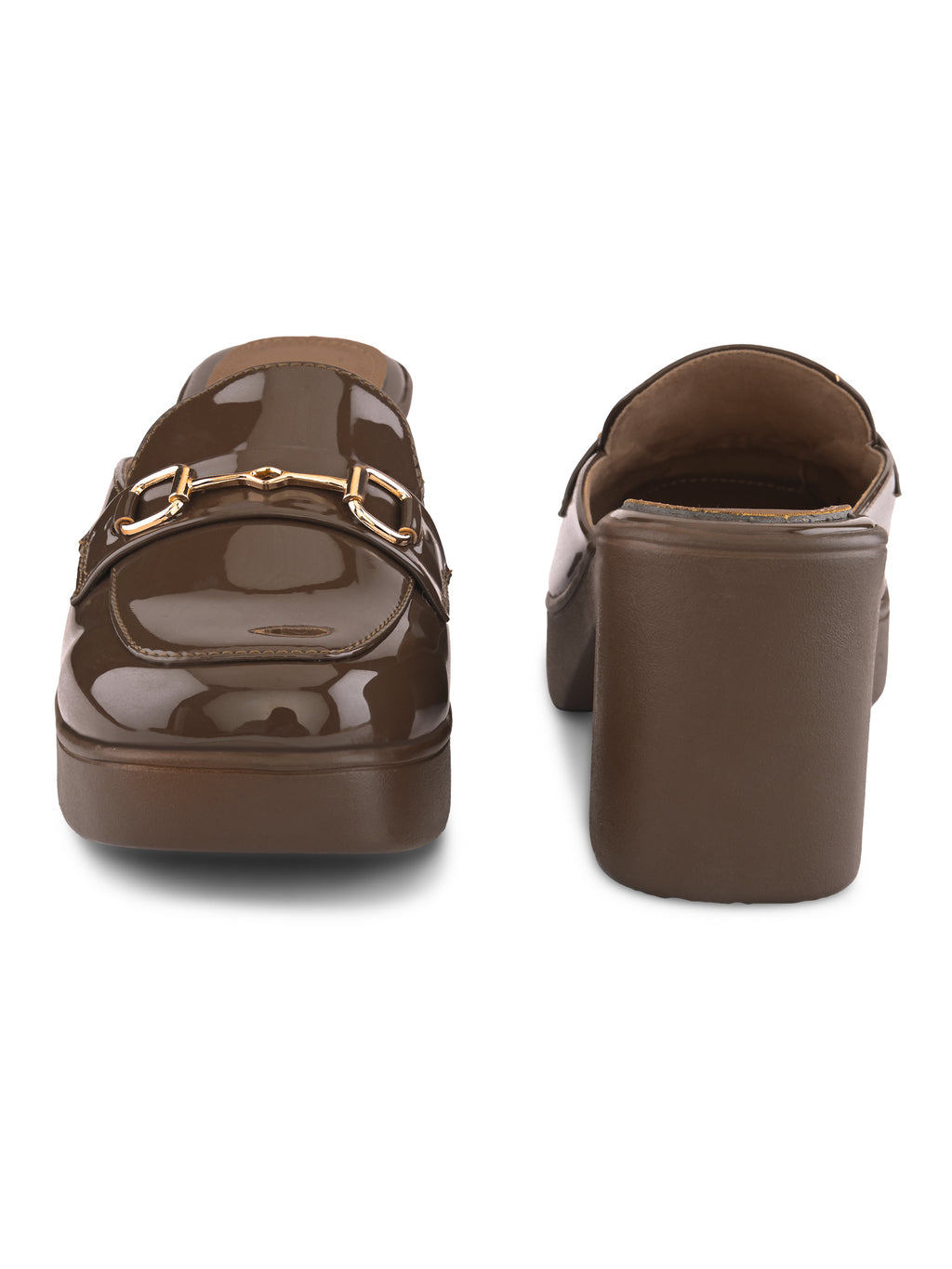 Elegant Patent Mule Loafers with Metal Chain Detail