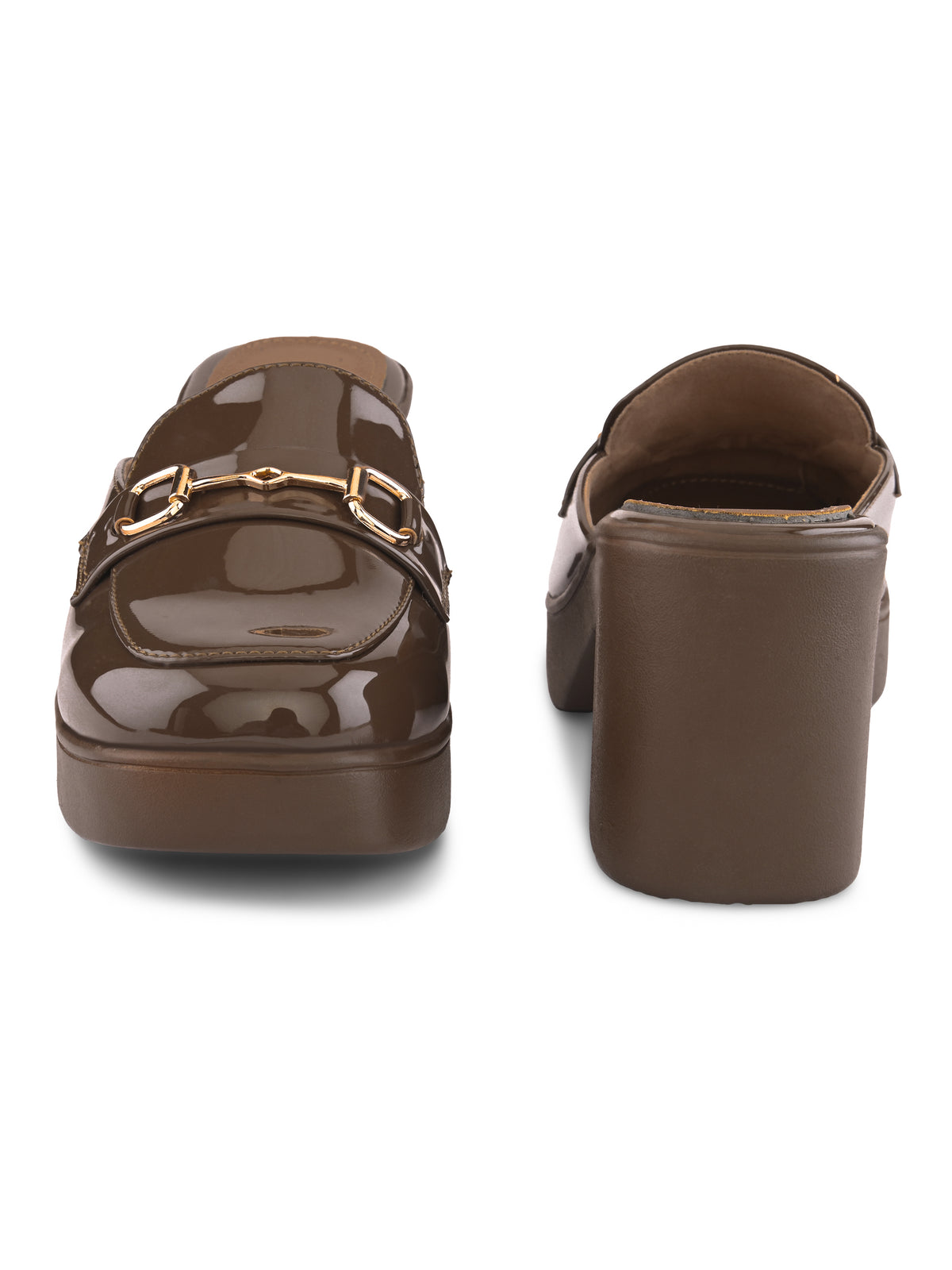 Elegant Patent Mule Loafers with Metal Chain Detail
