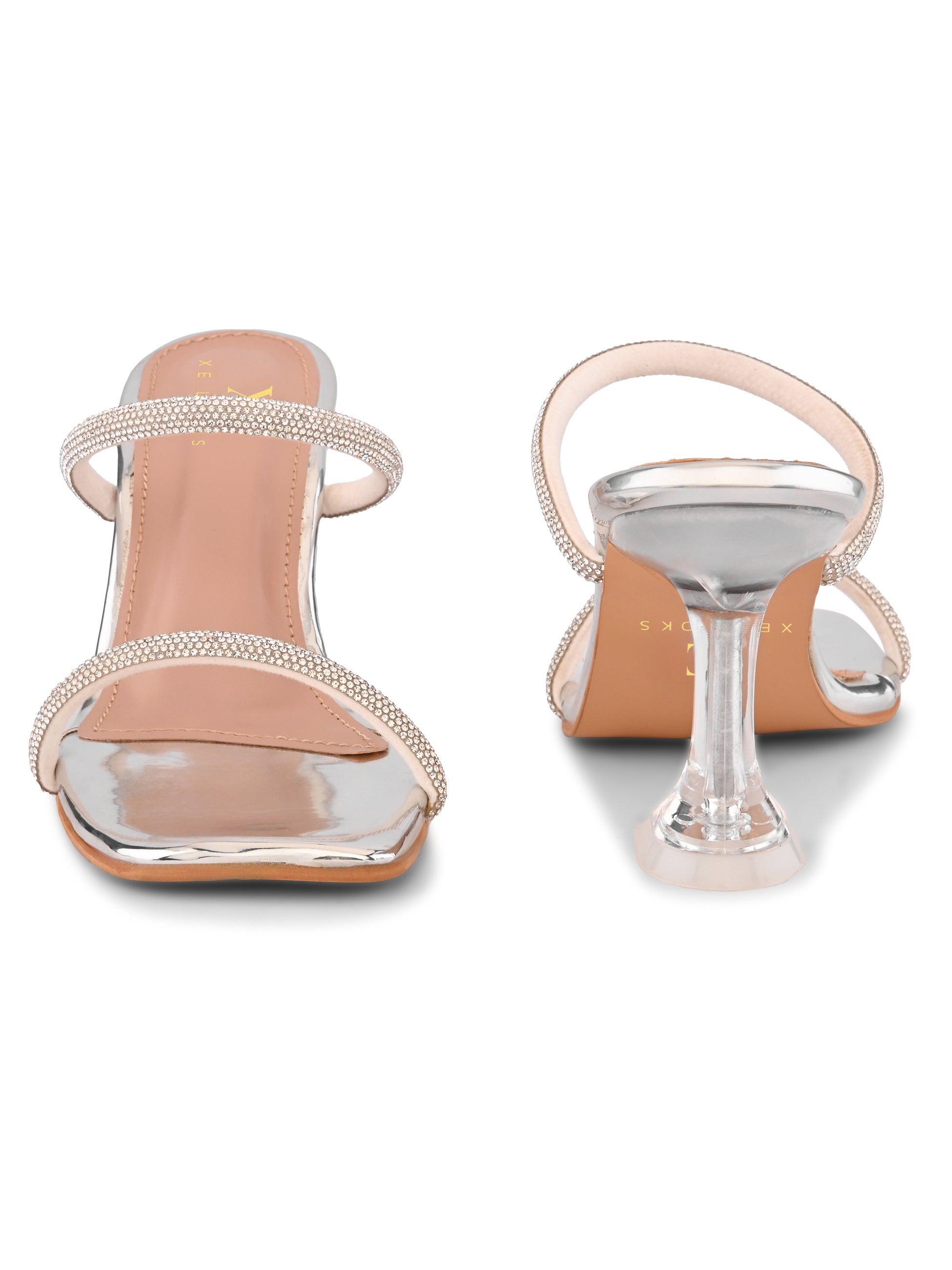 Rhinestone Double Strap Transparent Sculpted Heel Sandals
