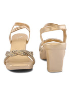 Rhinestone Knot Detail Soft Cushioned Block Heel Sandals