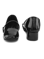 Glossy Strap Detail Cushioned Block Heel Mary Jane Pumps