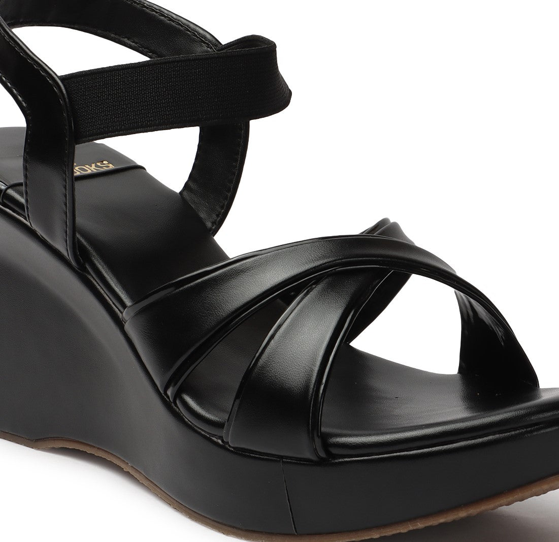 Chic & Comfortable Cross Strap Design Wedge Heel Sandals (3 Inches Heel)