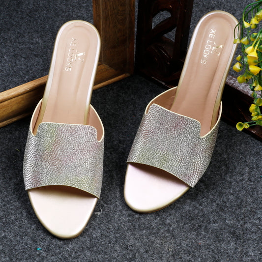 Glamorous & Stunning Design Block Glass Heels Slippers