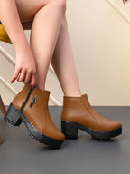 Dual-Zip Chunky Platform Block Heel Ankle Boots