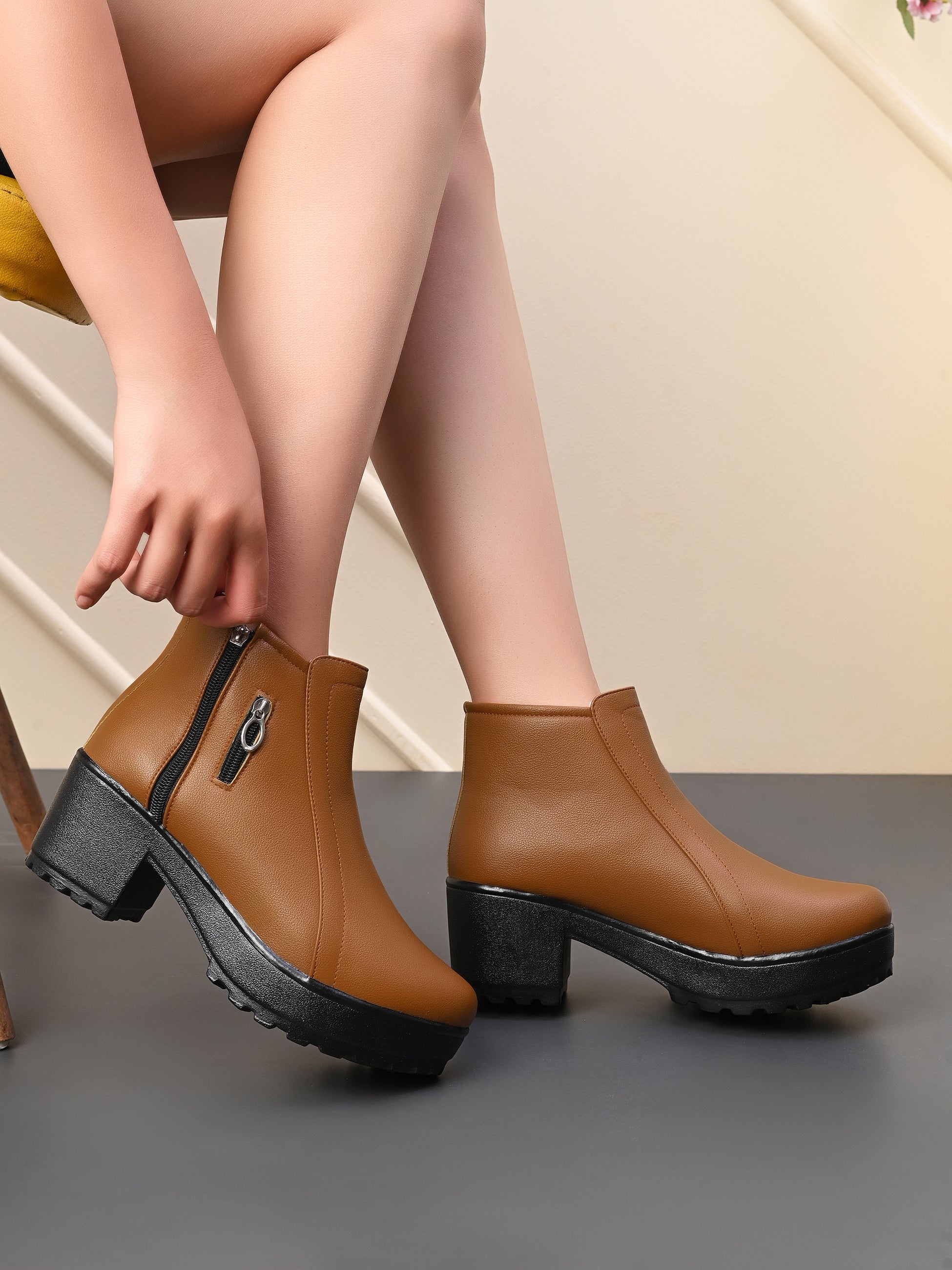 Dual-Zip Chunky Platform Block Heel Ankle Boots
