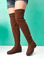 Stretch-Fit Over-the-Knee Low Block Heel Boots