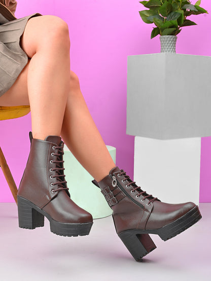 Women’s Triple Buckle Lace-Up Ankle Boots