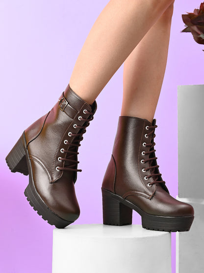 Women’s Buckle Strap Lace-Up Ankle Boots