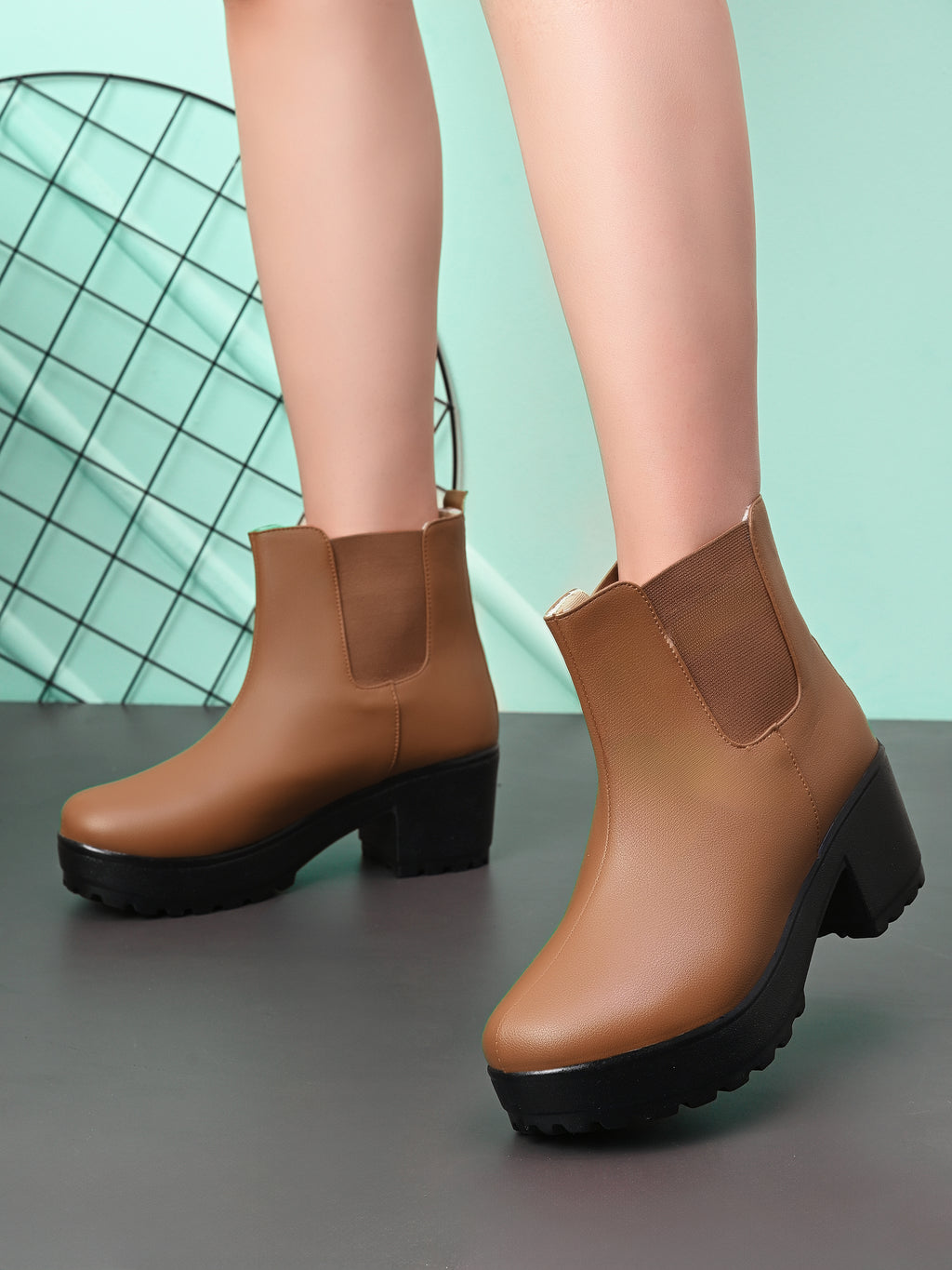 Elastic Panel Chunky Platform Block Heel Chelsea Boots