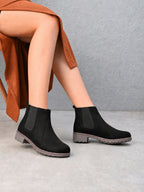Side Elastic Cushioned Low Block Heel Ankle Boots