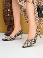 Animal Print Pointed Toe Cushioned Slip-On Pumps