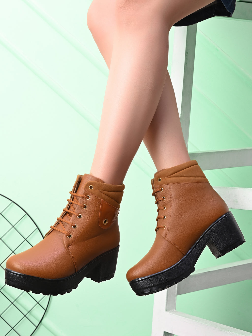 Lace-Up Pocket Detail Chunky Block Heel Ankle Boots