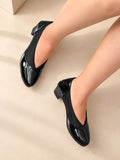 Glossy Almond Toe Stretch Panel Slip-On Pumps