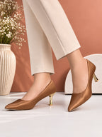 Textured Pointed Toe Sculpted Heel Slip-On Pumps