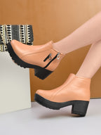 DUAL ZIP CHUNKY BLOCK HEEL PLATFORM ANKLE BOOTS