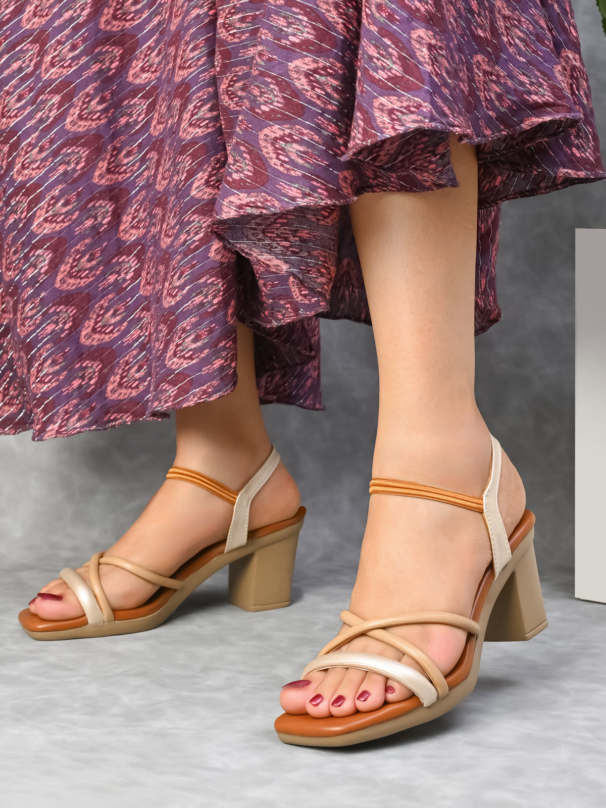 Multi-Strap Ankle Support Square Toe Block Heel Sandals