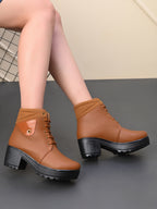 Lace-Up Pocket Detail Chunky Block Heel Ankle Boots