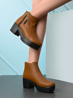 Dual-Zip Chunky Platform Block Heel Ankle Boots