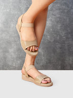 Perforated Strap Cushioned Slingback Flat Sandals
