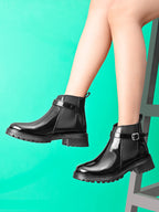 Elastic Buckle Accent Chunky Sole Chelsea Boots