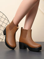 Elastic Panel Chunky Platform Block Heel Chelsea Boots