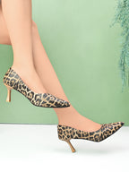Animal Print Pointed Toe Cushioned Slip-On Pumps