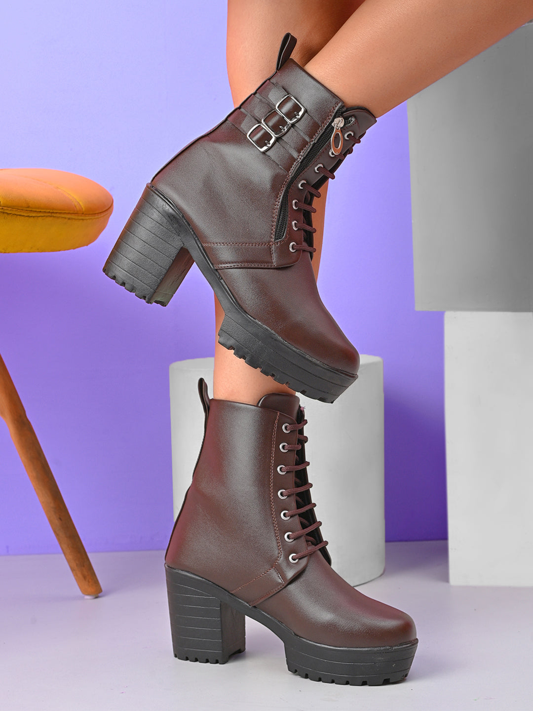 Women’s Triple Buckle Lace-Up Ankle Boots