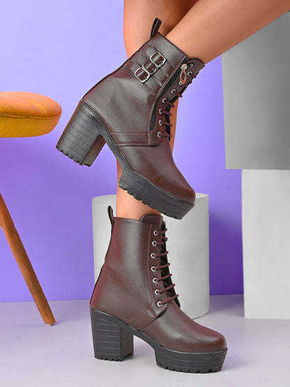 Women’s Triple Buckle Lace-Up Ankle Boots