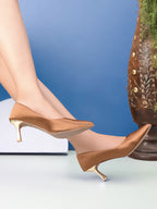 Textured Pointed Toe Sculpted Heel Slip-On Pumps
