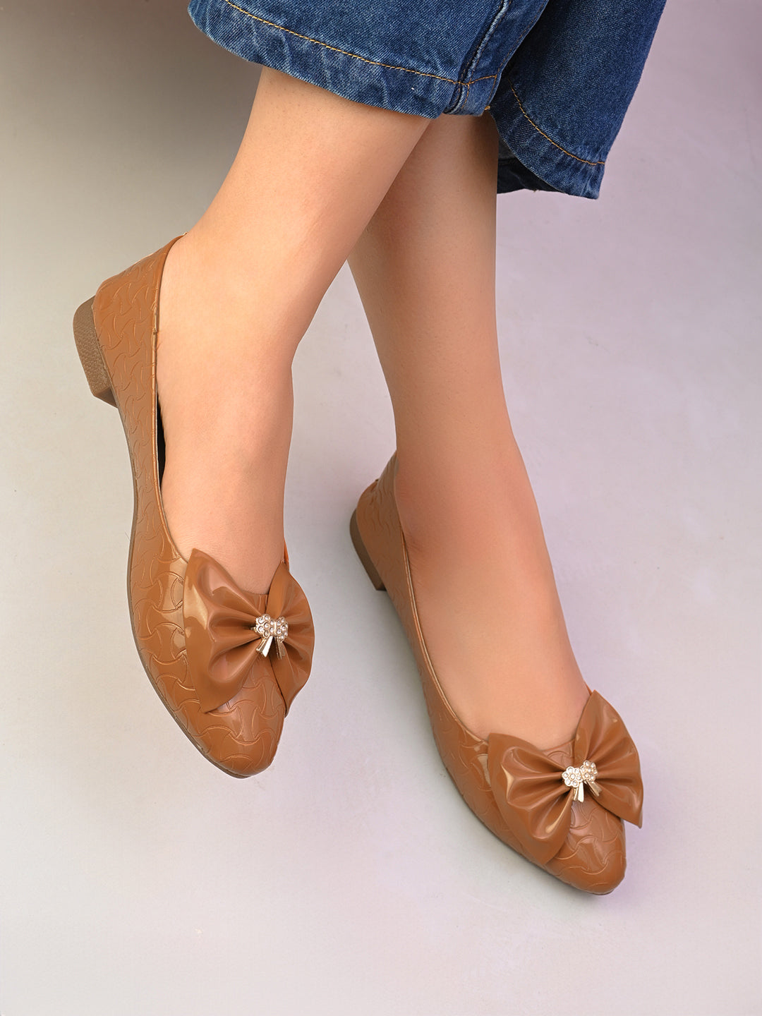 Glossy Bow Detail Ballerinas