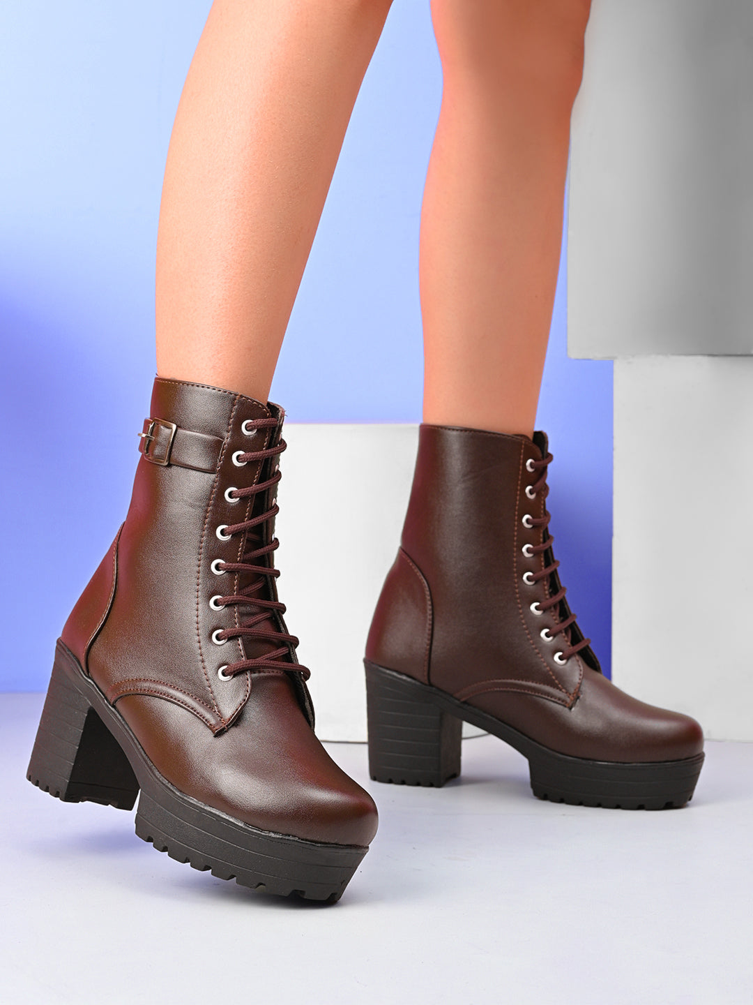 Women’s Buckle Strap Lace-Up Ankle Boots