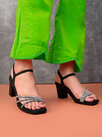 Rhinestone Strappy Soft Cushioned Block Heel Sandals