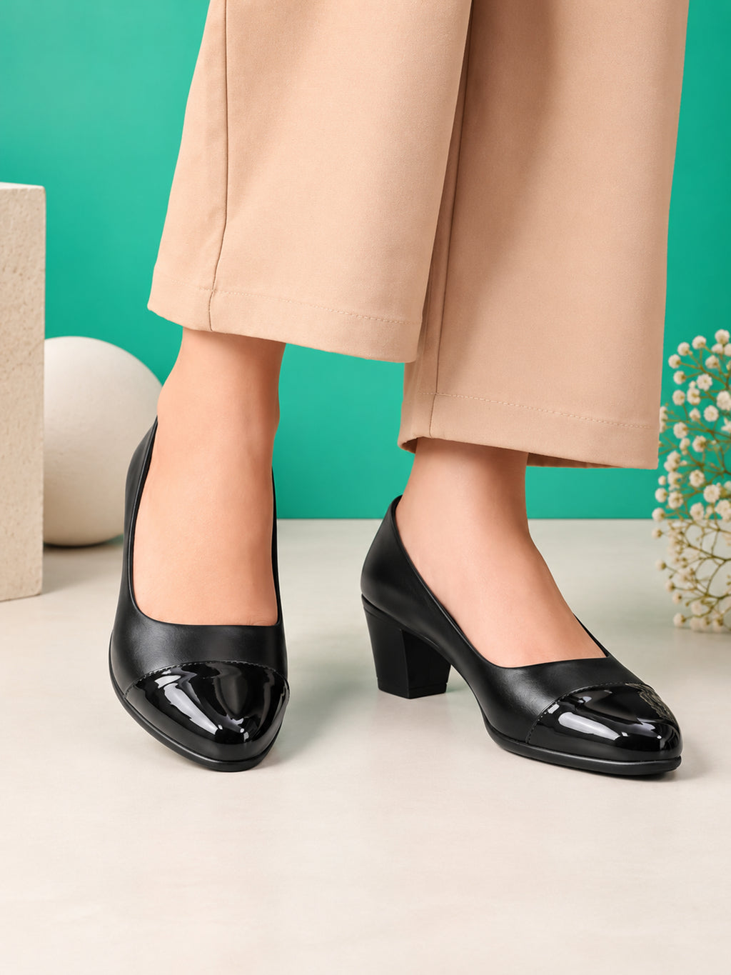 Glossy Cap Toe Slip-On Pumps