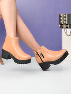 DUAL ZIP CHUNKY BLOCK HEEL PLATFORM ANKLE BOOTS