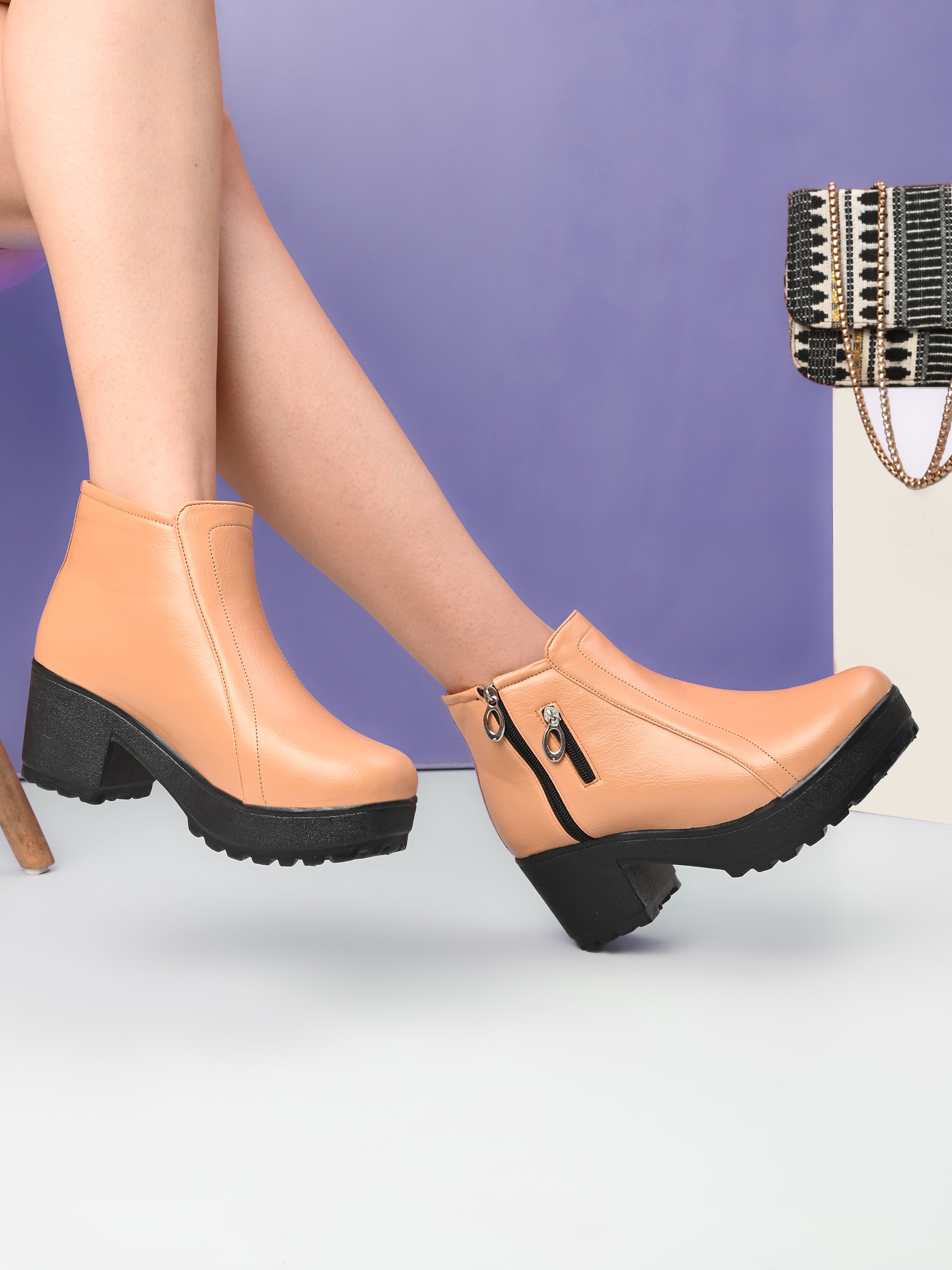 DUAL ZIP CHUNKY BLOCK HEEL PLATFORM ANKLE BOOTS